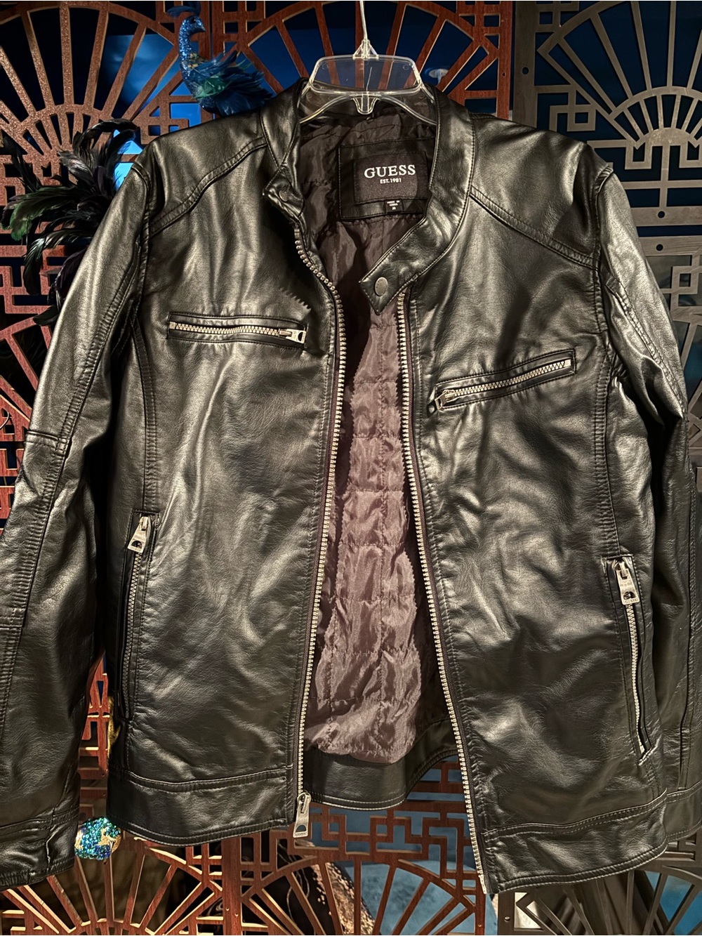 GUESS Black Leather Bomber Jacket